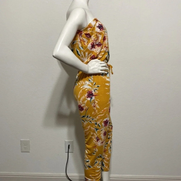 Toxic3 NWT Mustard Yellow Floral Print Strapless Jumpsuit Size M - Picture 5 of 7
